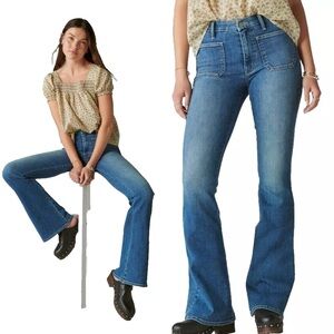 Lucky Brand Women’s 14/32R High Rise Patch Pocket Stevie Flare Blue Jeans